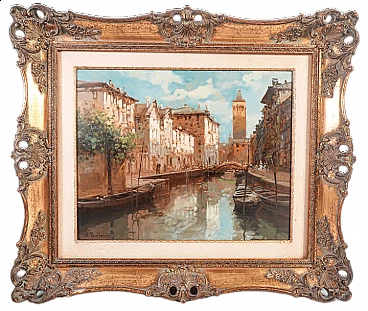 Canale a Venezia, dipinto a olio su masonite, anni '50