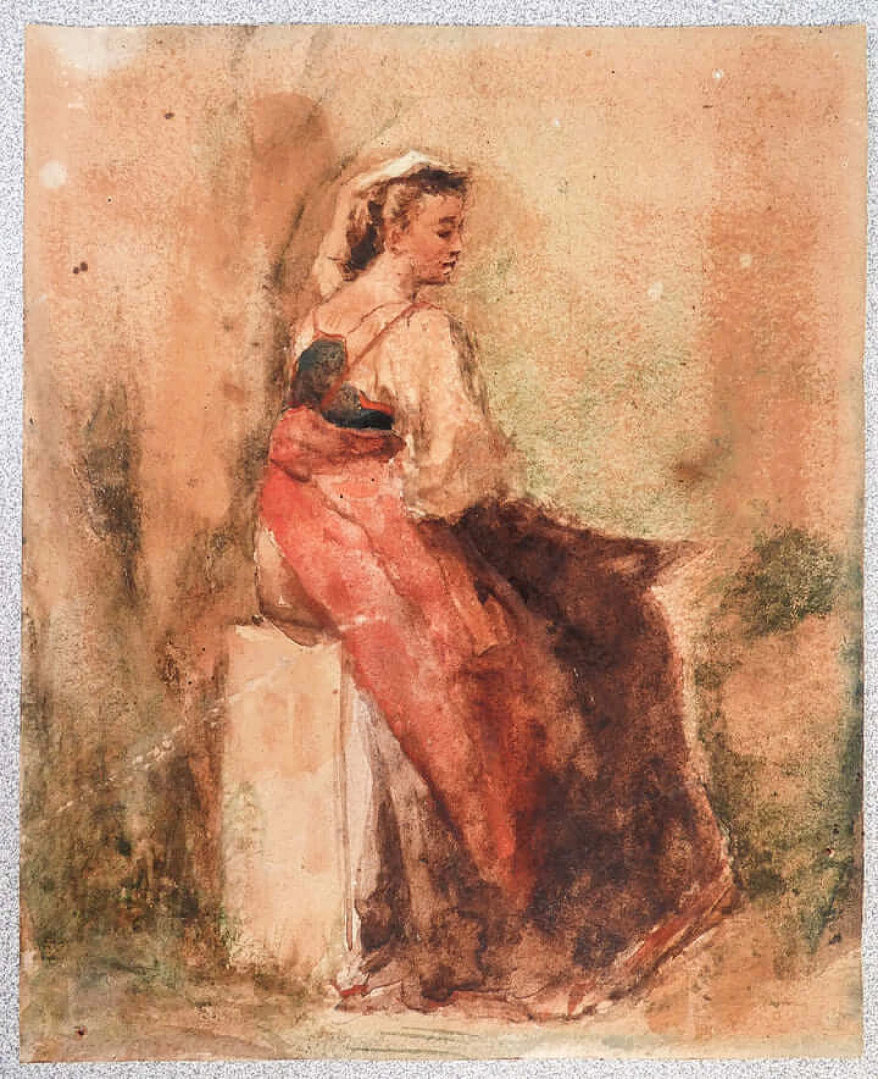 Giuseppe Bertini, female figure, watercolor on paper, 1848 2