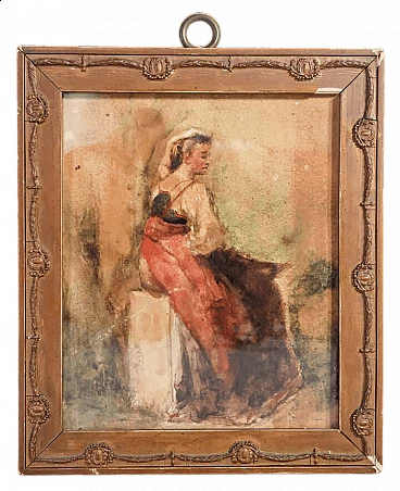 Giuseppe Bertini, female figure, watercolor on paper, 1848