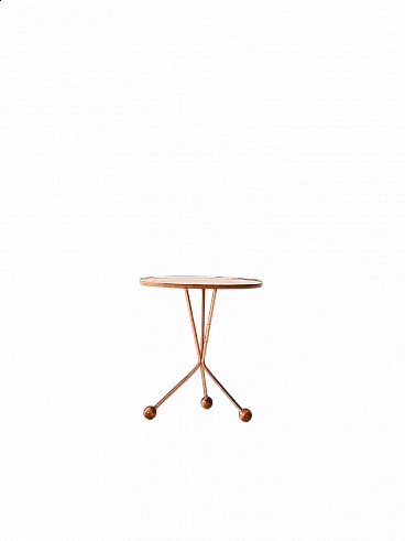Tavolino con gambe in metallo e piedini tondi in teak di Albert Larsson per Timbro, anni '50