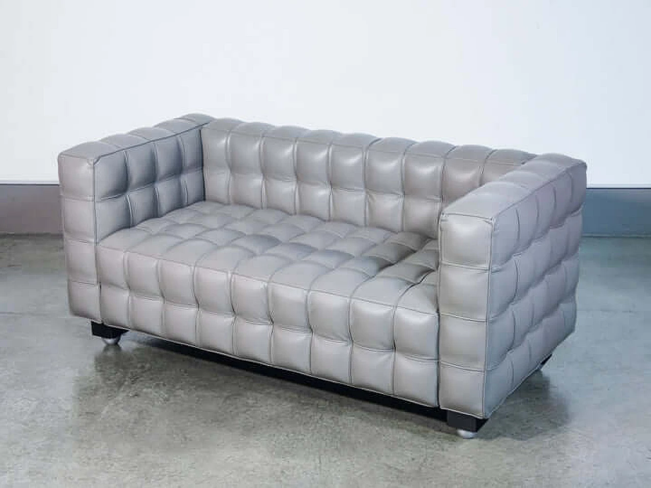 Gray leather Kubus sofa by Josef Hoffmann, 1980s 1
