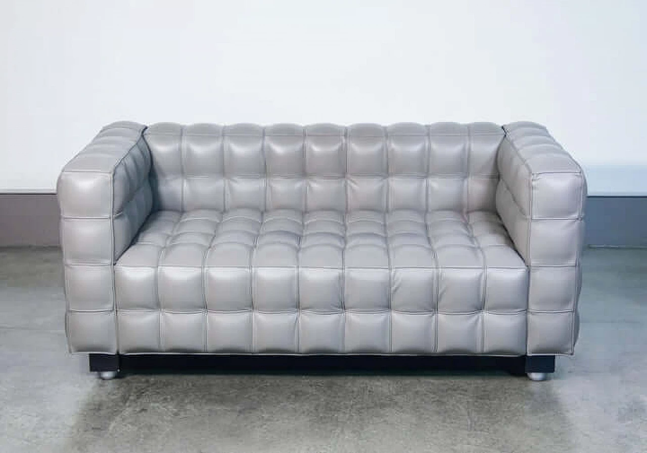 Gray leather Kubus sofa by Josef Hoffmann, 1980s 2