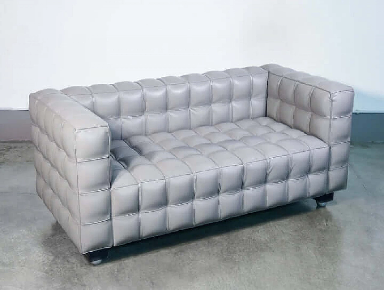 Gray leather Kubus sofa by Josef Hoffmann, 1980s 3