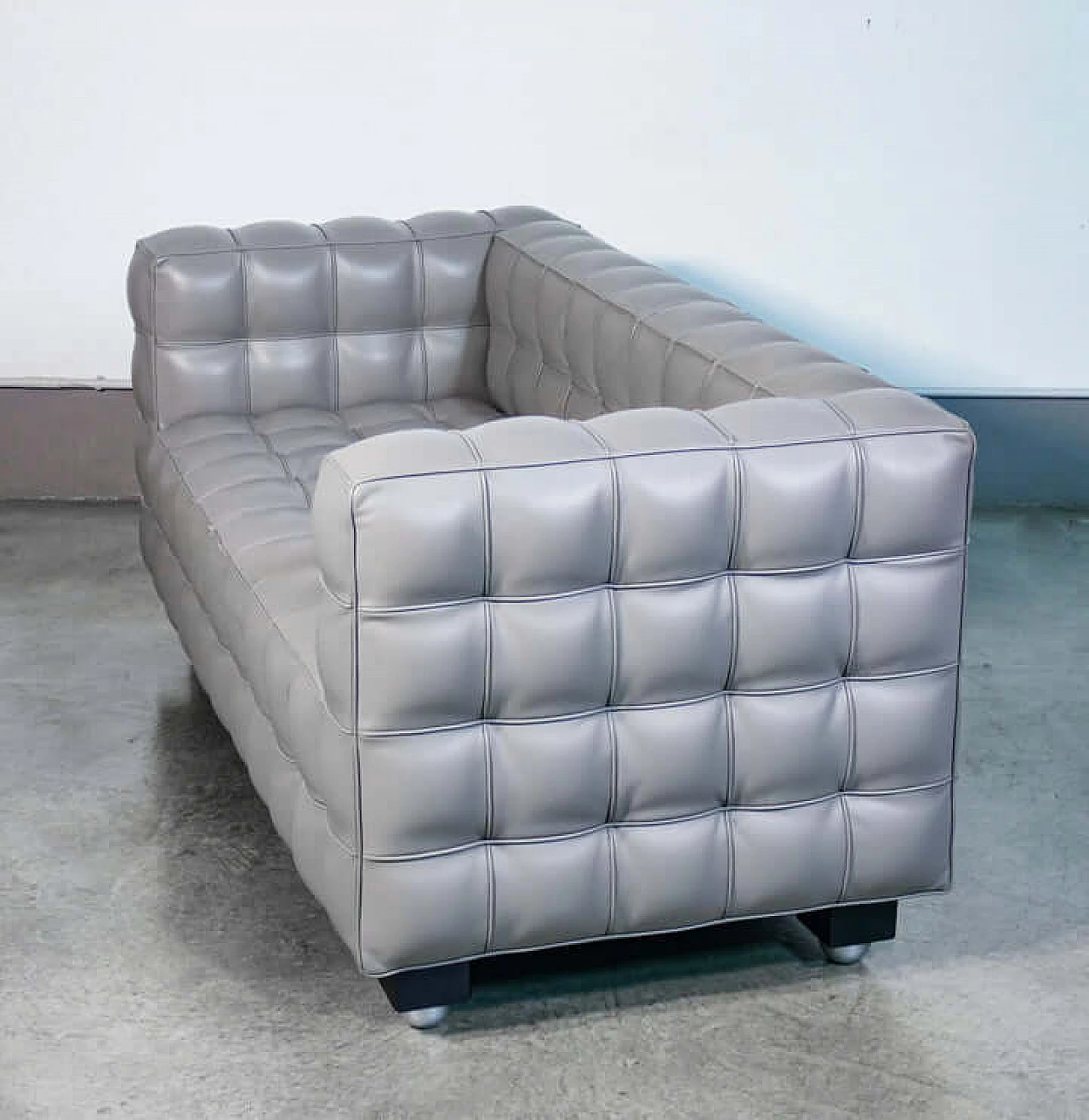 Gray leather Kubus sofa by Josef Hoffmann, 1980s 4