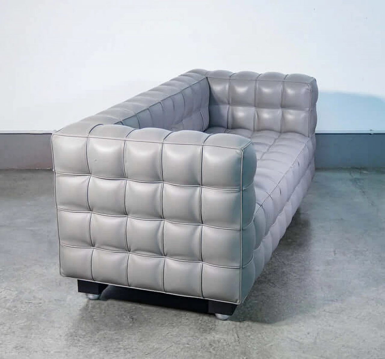 Gray leather Kubus sofa by Josef Hoffmann, 1980s 5