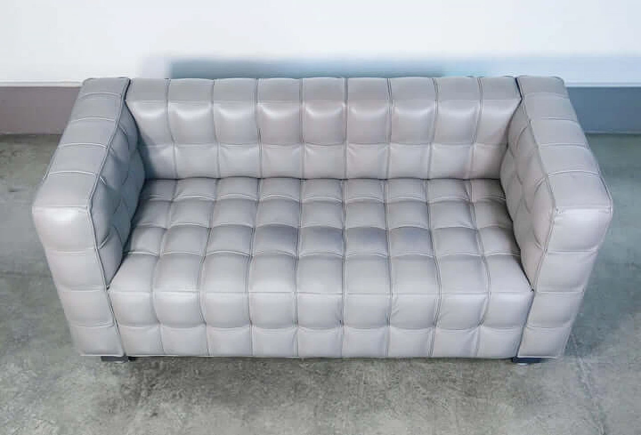 Gray leather Kubus sofa by Josef Hoffmann, 1980s 6