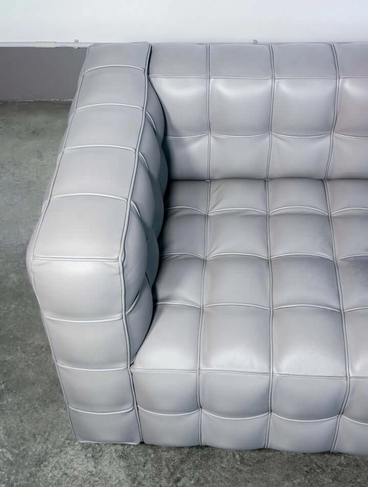 Gray leather Kubus sofa by Josef Hoffmann, 1980s 7