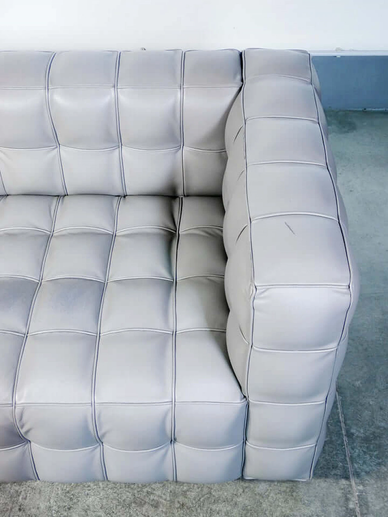Gray leather Kubus sofa by Josef Hoffmann, 1980s 9