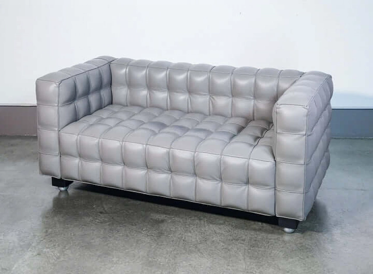Gray leather Kubus sofa by Josef Hoffmann, 1980s 10