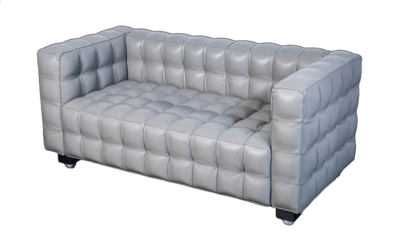 Gray leather Kubus sofa by Josef Hoffmann, 1980s 12