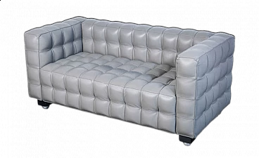 Gray leather Kubus sofa by Josef Hoffmann, 1980s