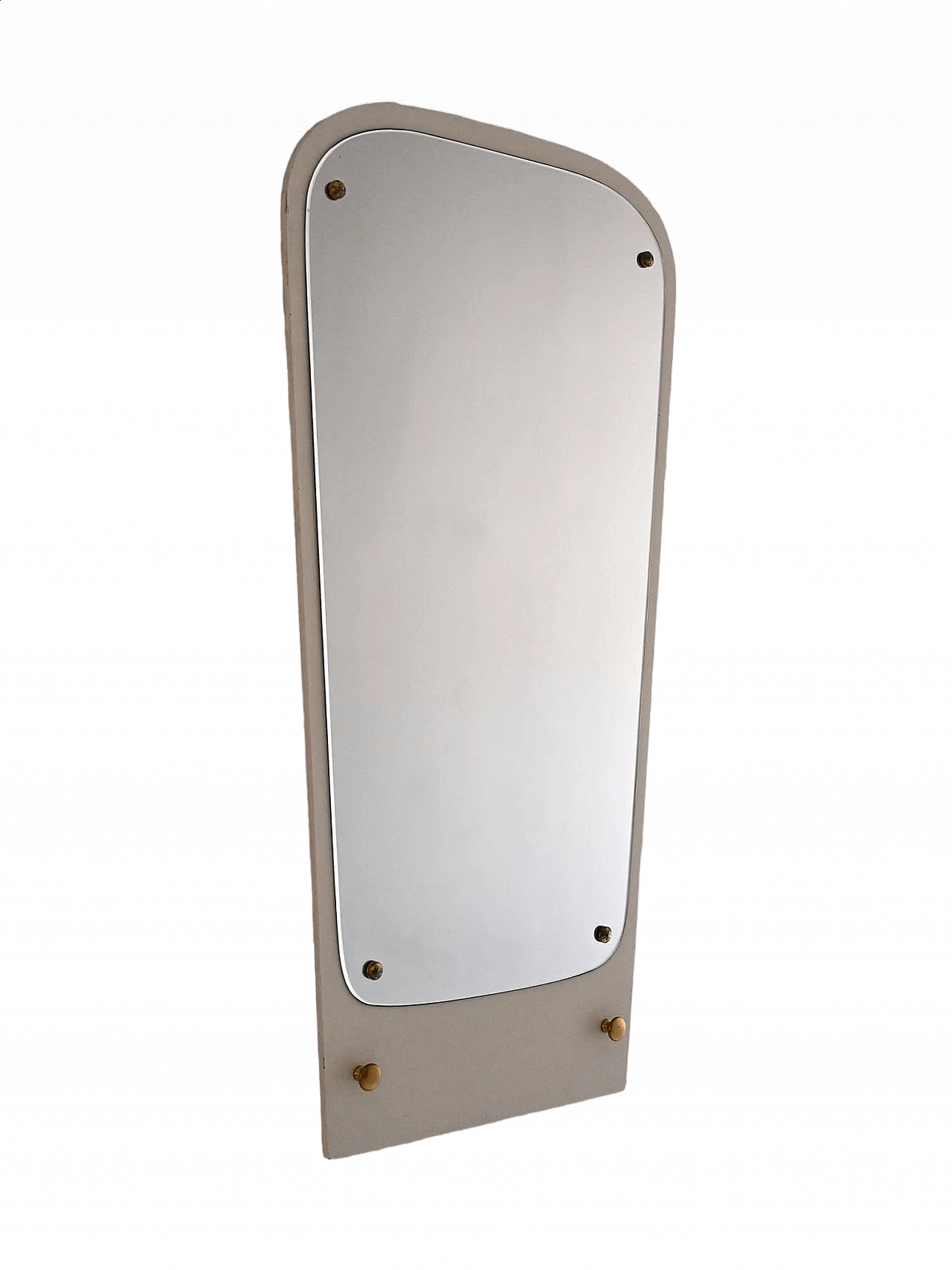 Art Deco mirror with white painted wooden frame and gilded details, 1940s 9