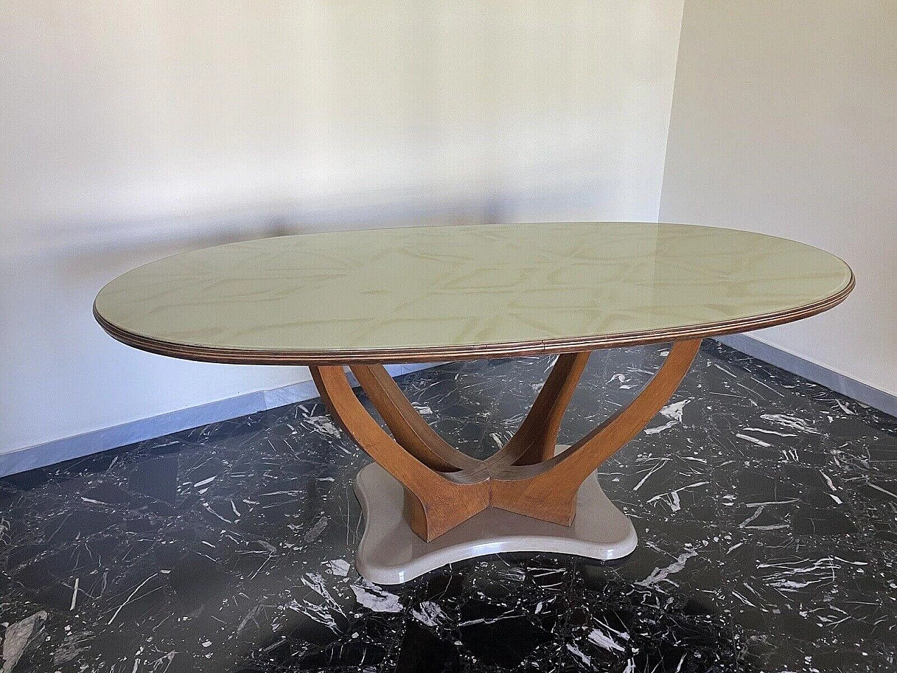 Wood, marble and marbled glass table by Vittorio Dassi, 1950s 4