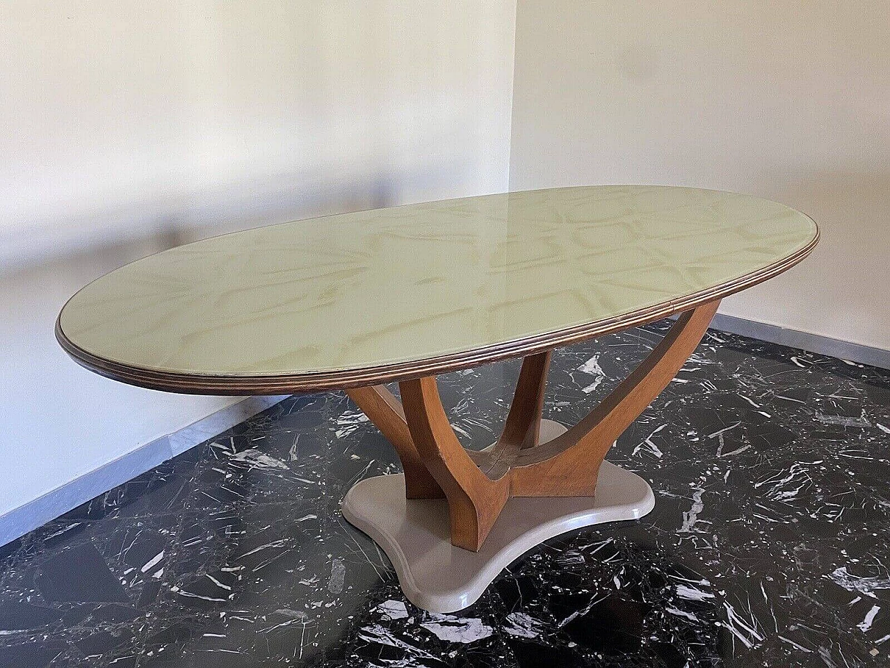 Wood, marble and marbled glass table by Vittorio Dassi, 1950s 5