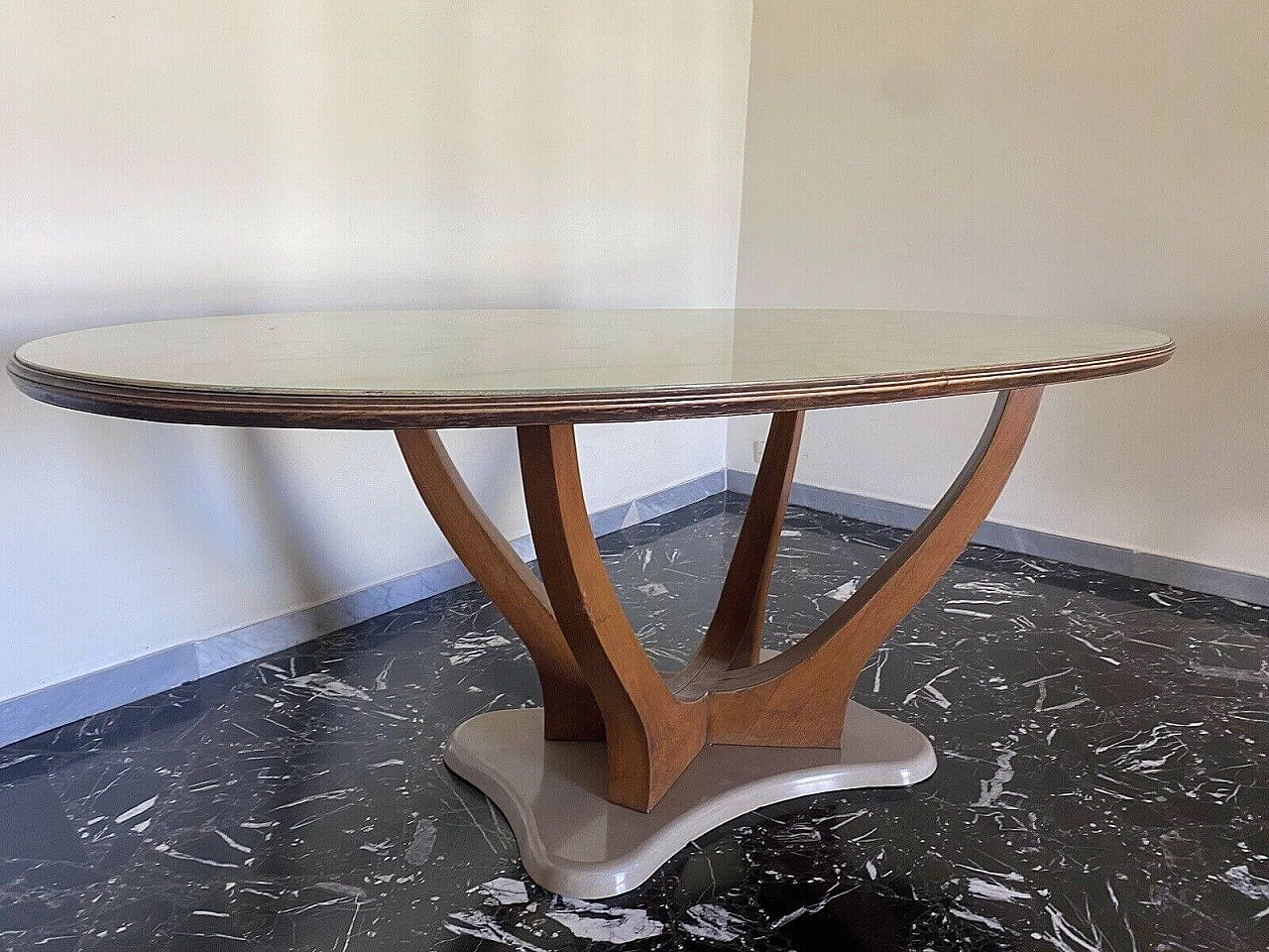 Wood, marble and marbled glass table by Vittorio Dassi, 1950s 6
