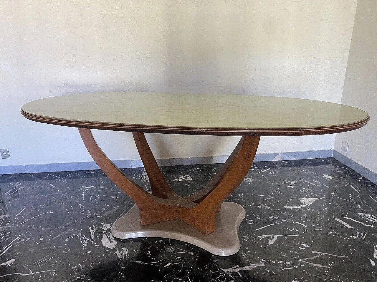 Wood, marble and marbled glass table by Vittorio Dassi, 1950s 8