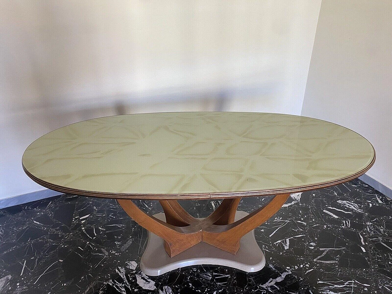 Wood, marble and marbled glass table by Vittorio Dassi, 1950s 9