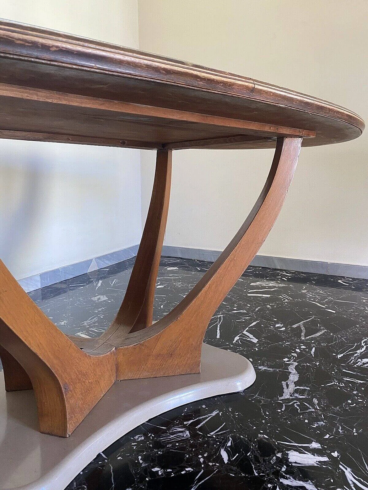 Wood, marble and marbled glass table by Vittorio Dassi, 1950s 11