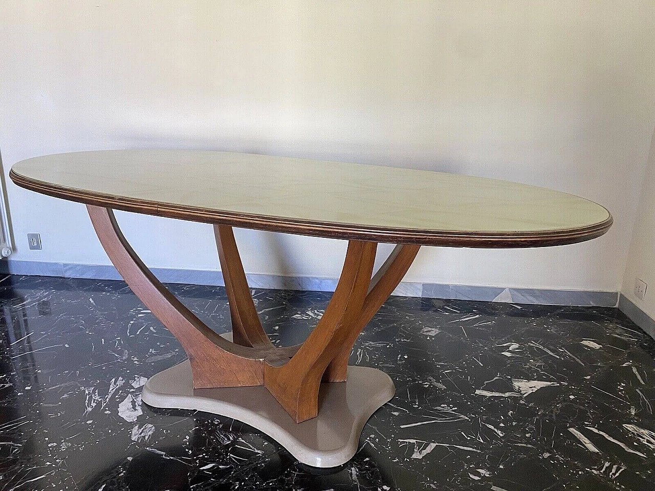 Wood, marble and marbled glass table by Vittorio Dassi, 1950s 13