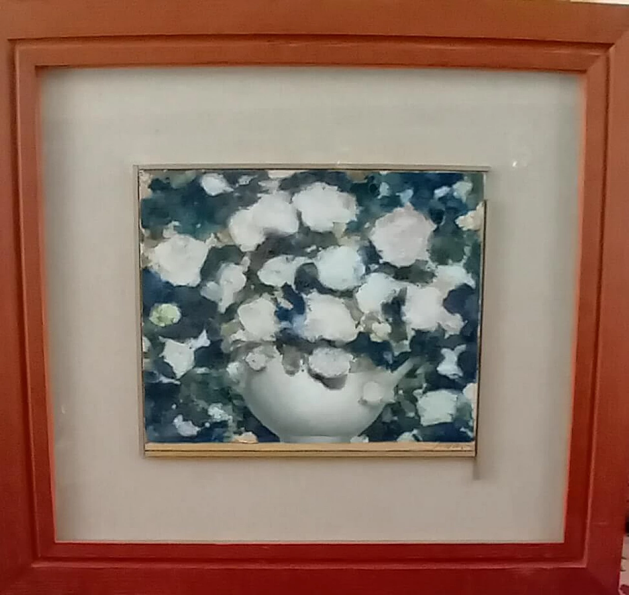 Franco Sarnari, Rose bianche, dipinto a olio su tela, anni '80 4