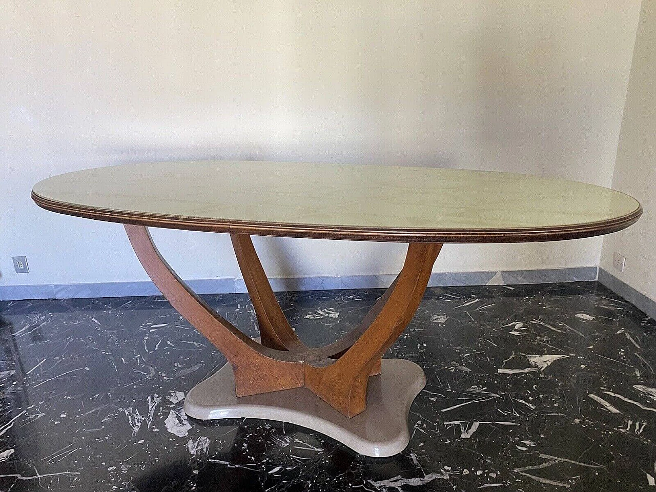 Wood, marble and marbled glass table by Vittorio Dassi, 1950s 14