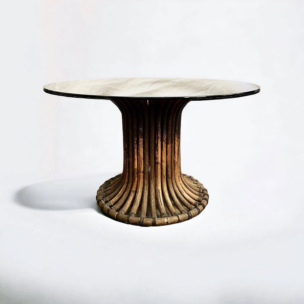 Tavolo in bambù e cristallo fumé attribuito a Vittorio Bonacina, anni '60 7