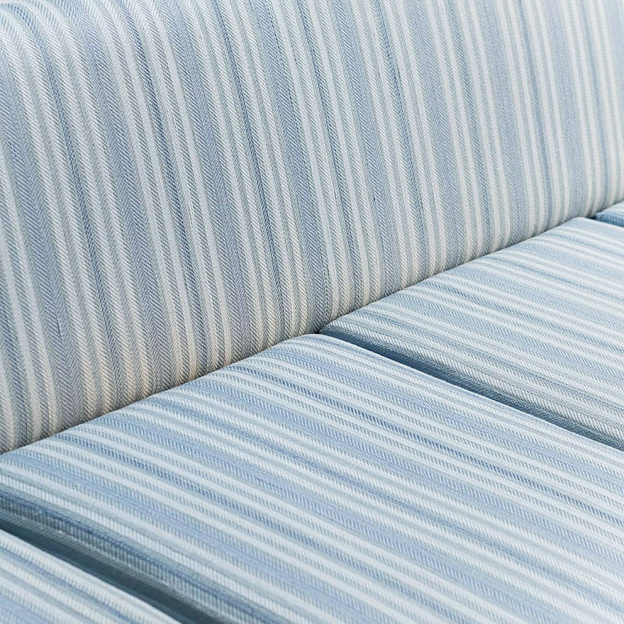 Four-seater sofa in wood and blue fabric, 1960s 5