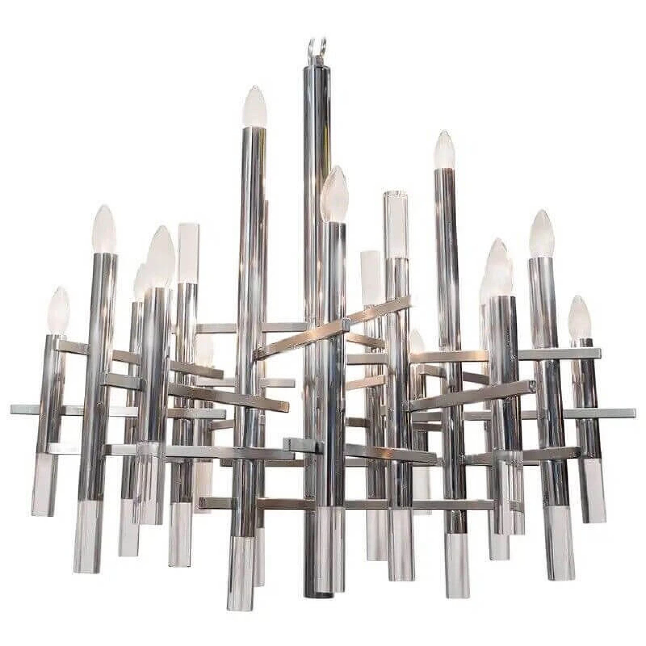 Chromed steel and acrylic chandelier by Gaetano Sciolari, 1970s 1