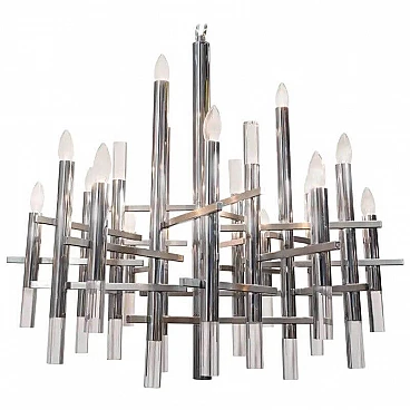 Chromed steel and acrylic chandelier by Gaetano Sciolari, 1970s