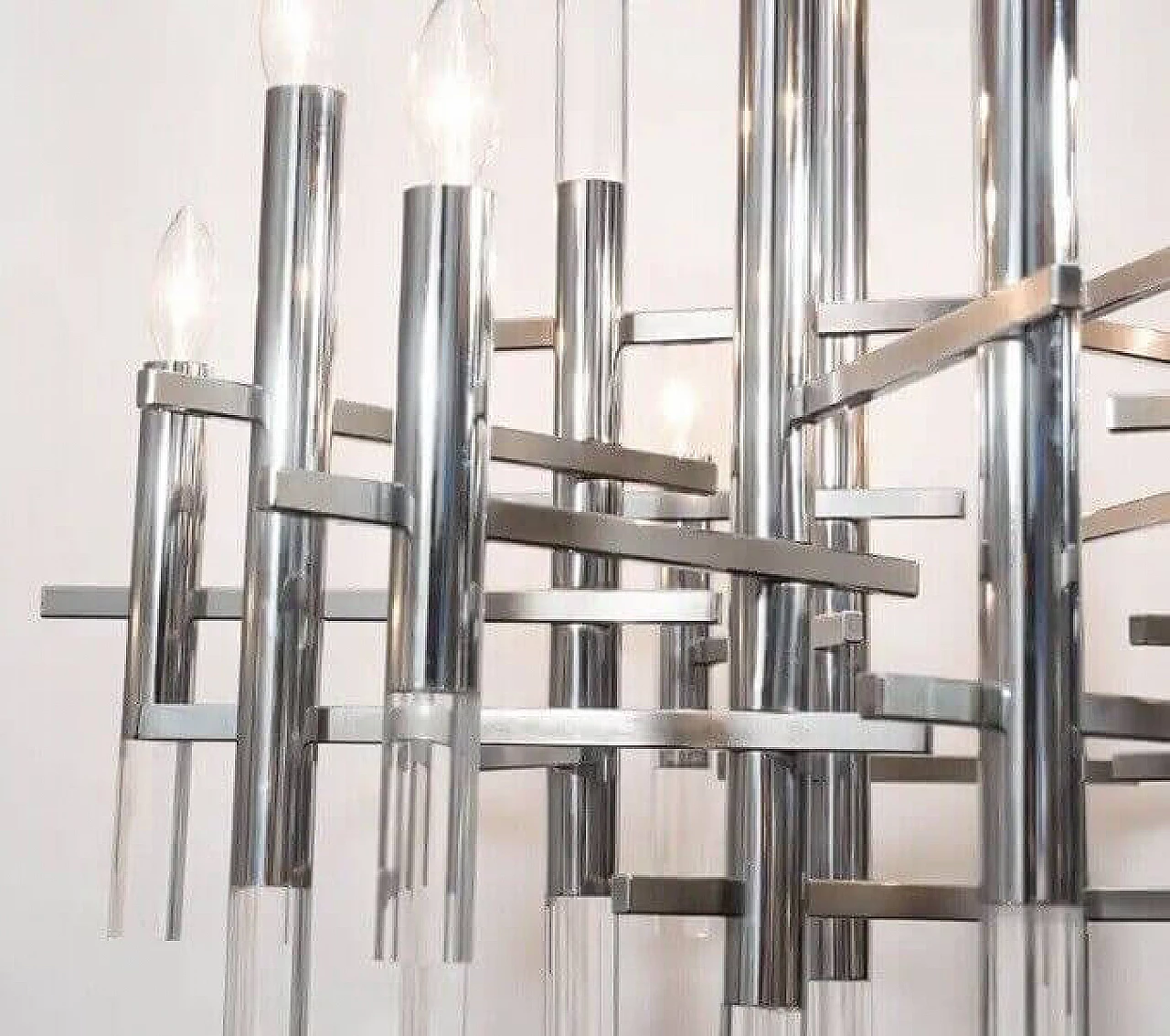 Chromed steel and acrylic chandelier by Gaetano Sciolari, 1970s 2