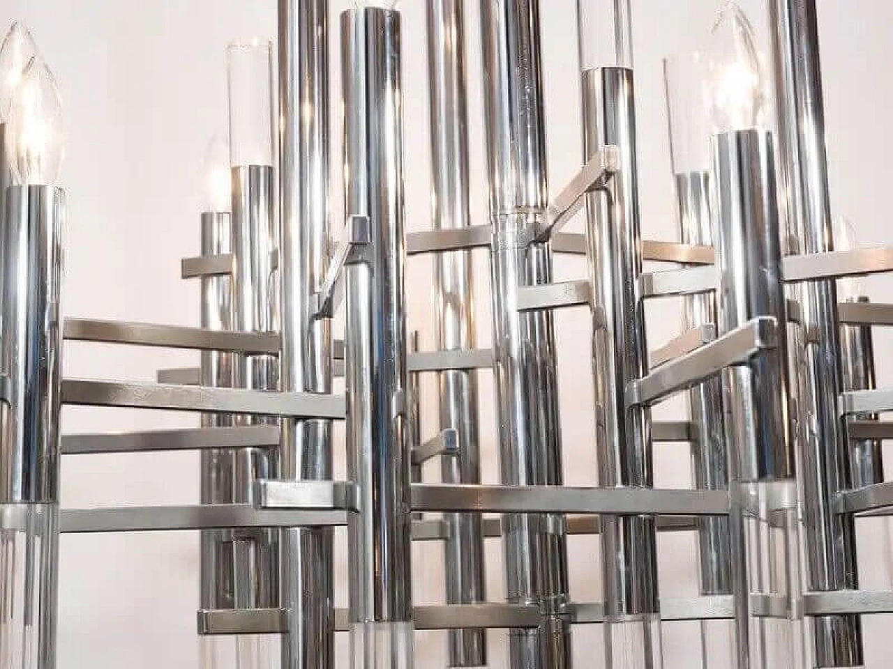 Chromed steel and acrylic chandelier by Gaetano Sciolari, 1970s 3