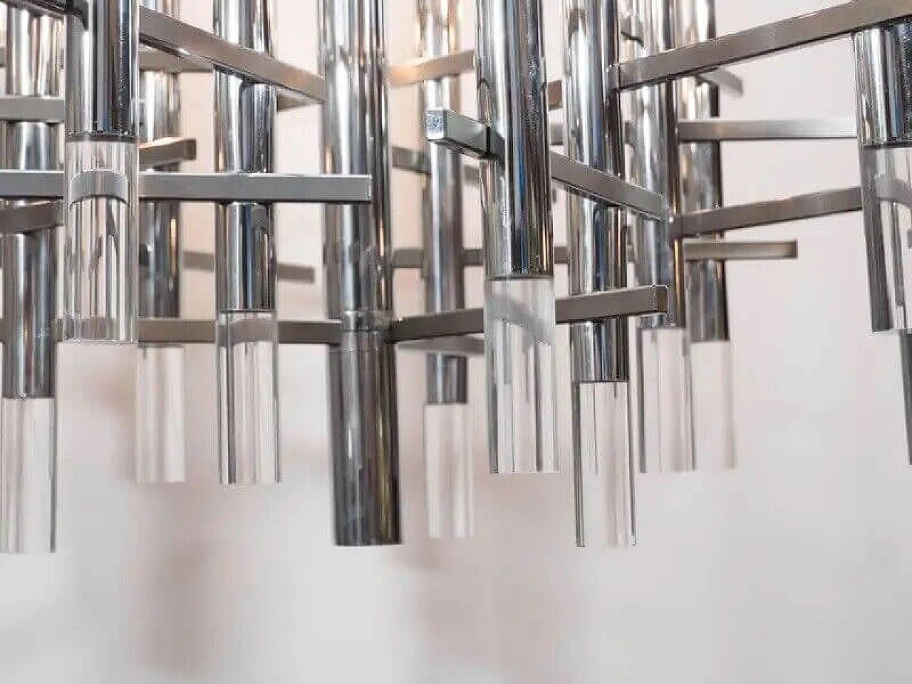 Chromed steel and acrylic chandelier by Gaetano Sciolari, 1970s 4