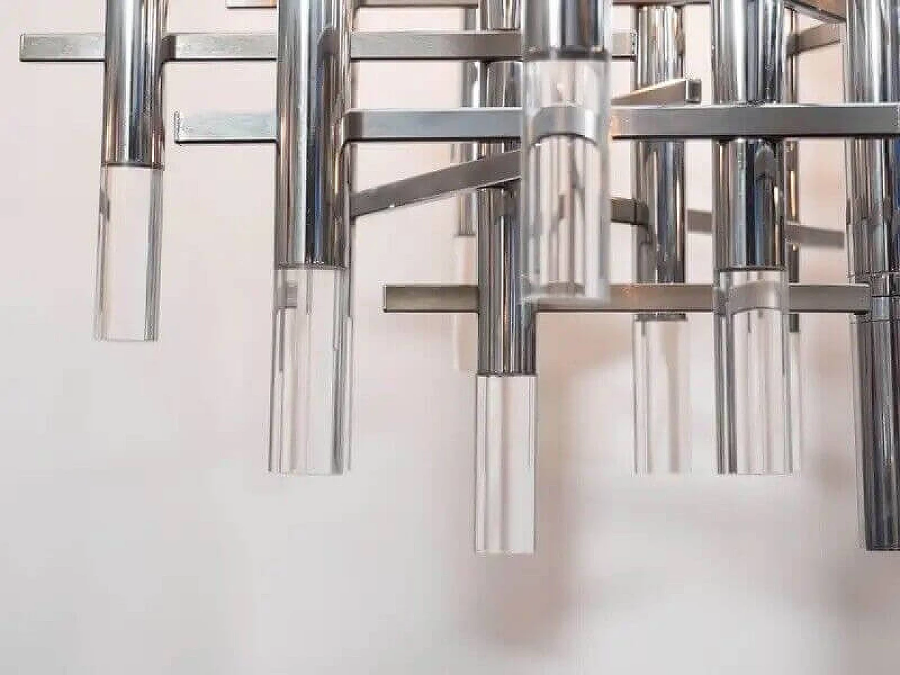 Chromed steel and acrylic chandelier by Gaetano Sciolari, 1970s 5