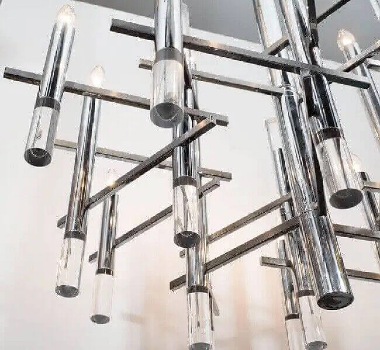 Chromed steel and acrylic chandelier by Gaetano Sciolari, 1970s 6