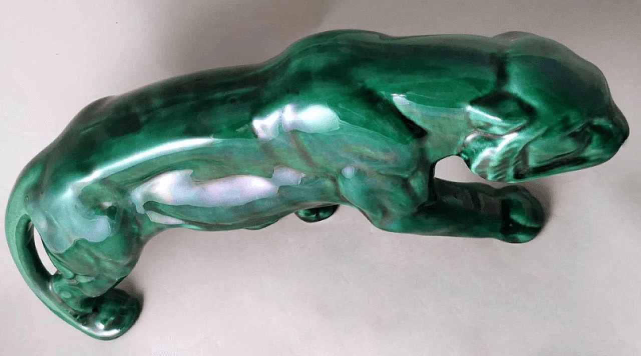 Art Deco green glazed ceramic panther sculpture, 1930s 4