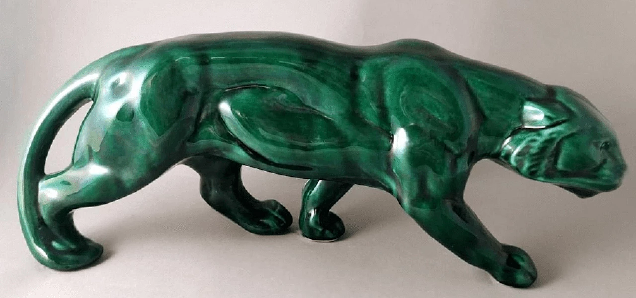 Art Deco green glazed ceramic panther sculpture, 1930s 5
