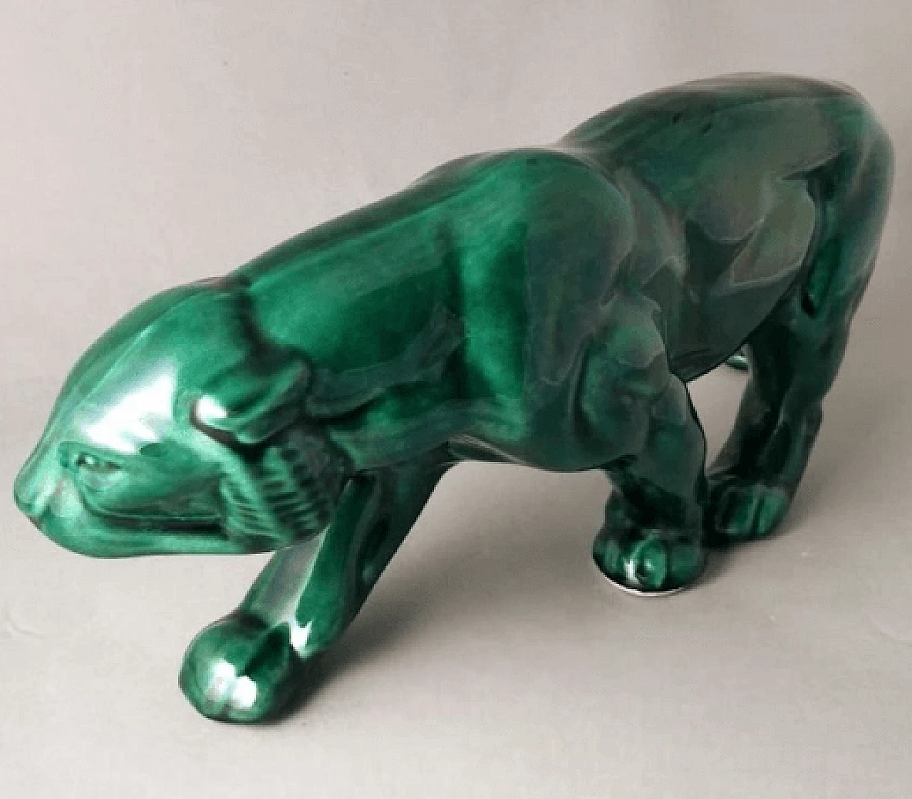 Art Deco green glazed ceramic panther sculpture, 1930s 6