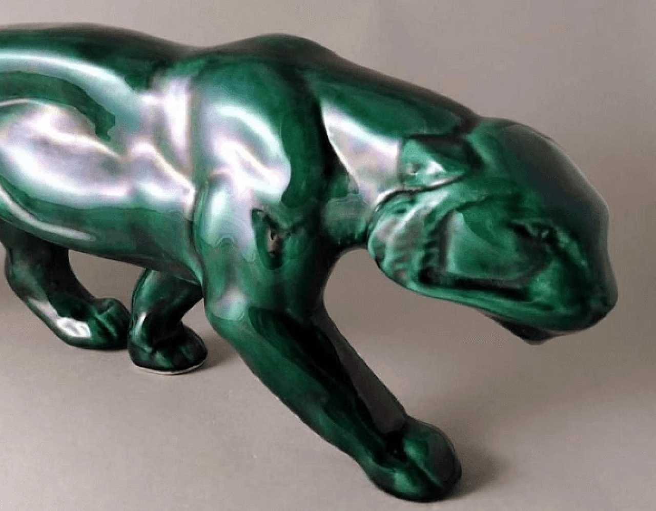 Art Deco green glazed ceramic panther sculpture, 1930s 7