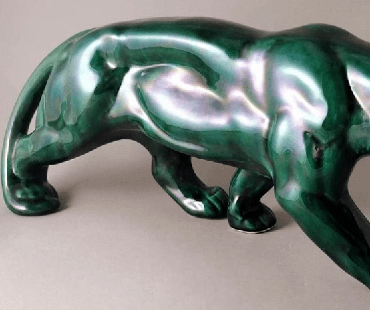 Art Deco green glazed ceramic panther sculpture, 1930s 11