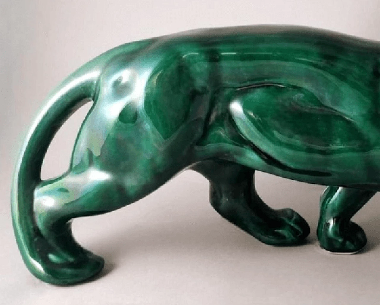 Art Deco green glazed ceramic panther sculpture, 1930s 14