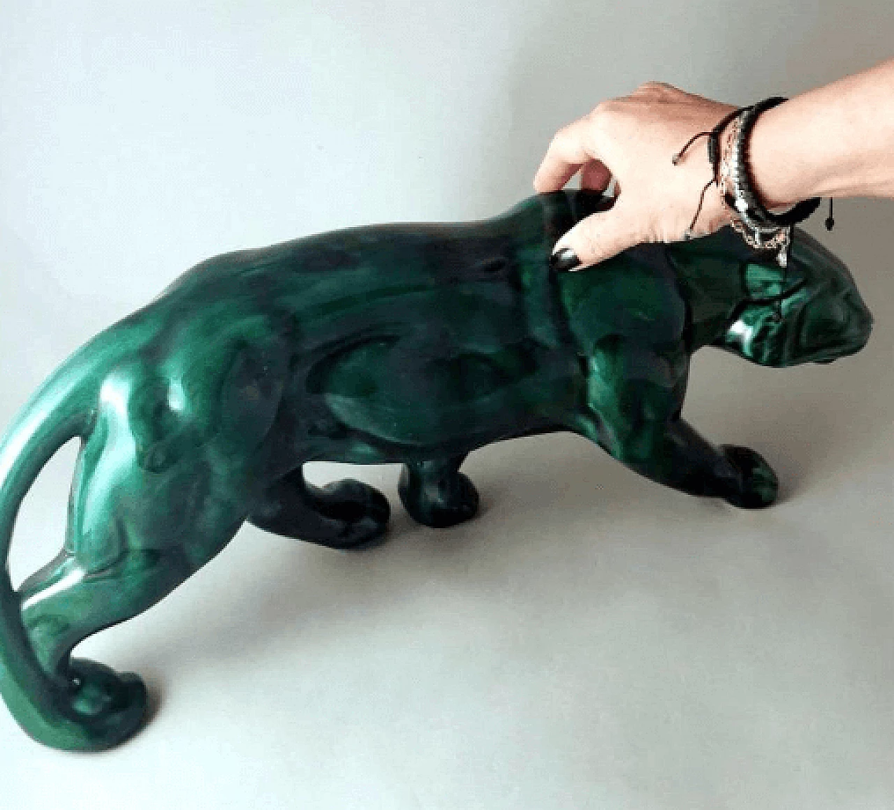 Art Deco green glazed ceramic panther sculpture, 1930s 16