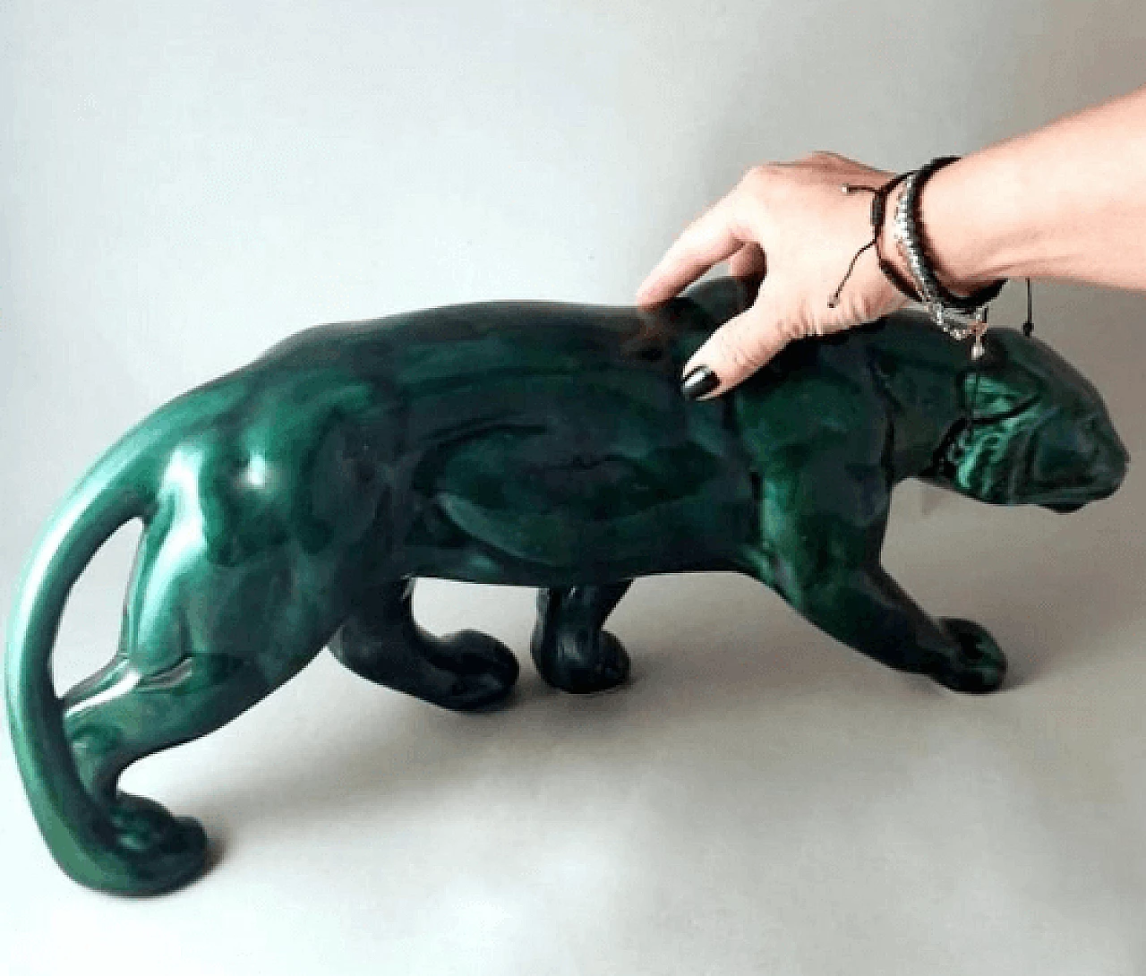 Art Deco green glazed ceramic panther sculpture, 1930s 17