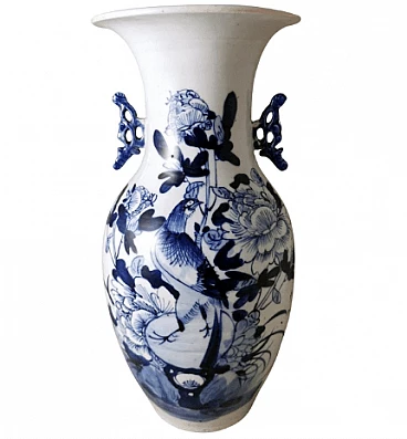 Vaso a balaustro cinese in porcellana con decoro blu cobalto, fine '800