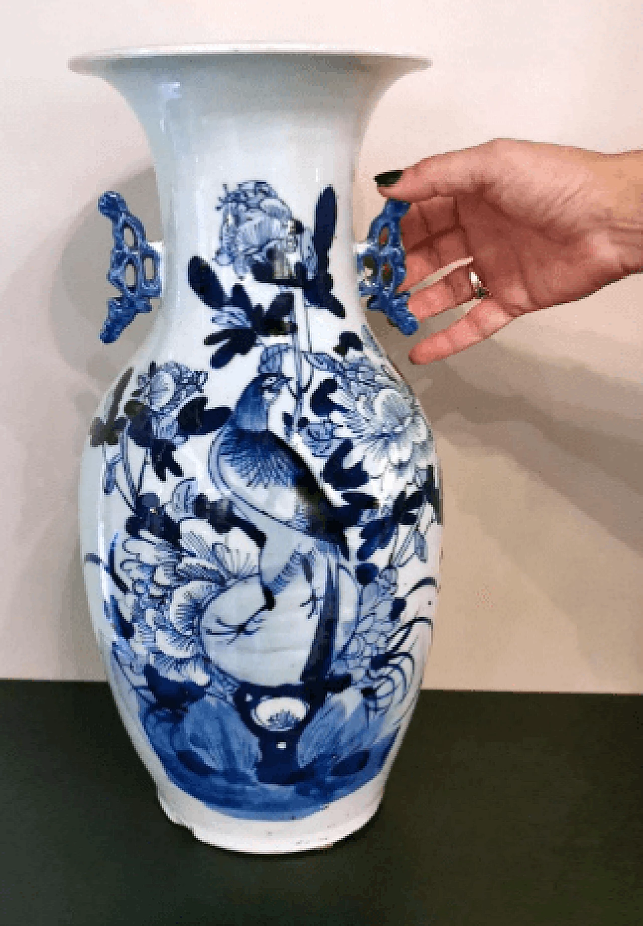 Vaso a balaustro cinese in porcellana con decoro blu cobalto, fine '800 20
