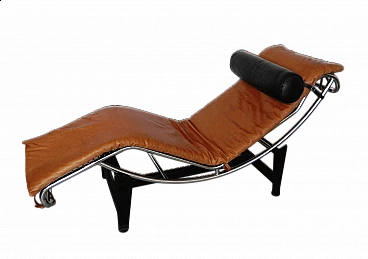 Steel and leather chaise longue in Bauhaus style, 1980s