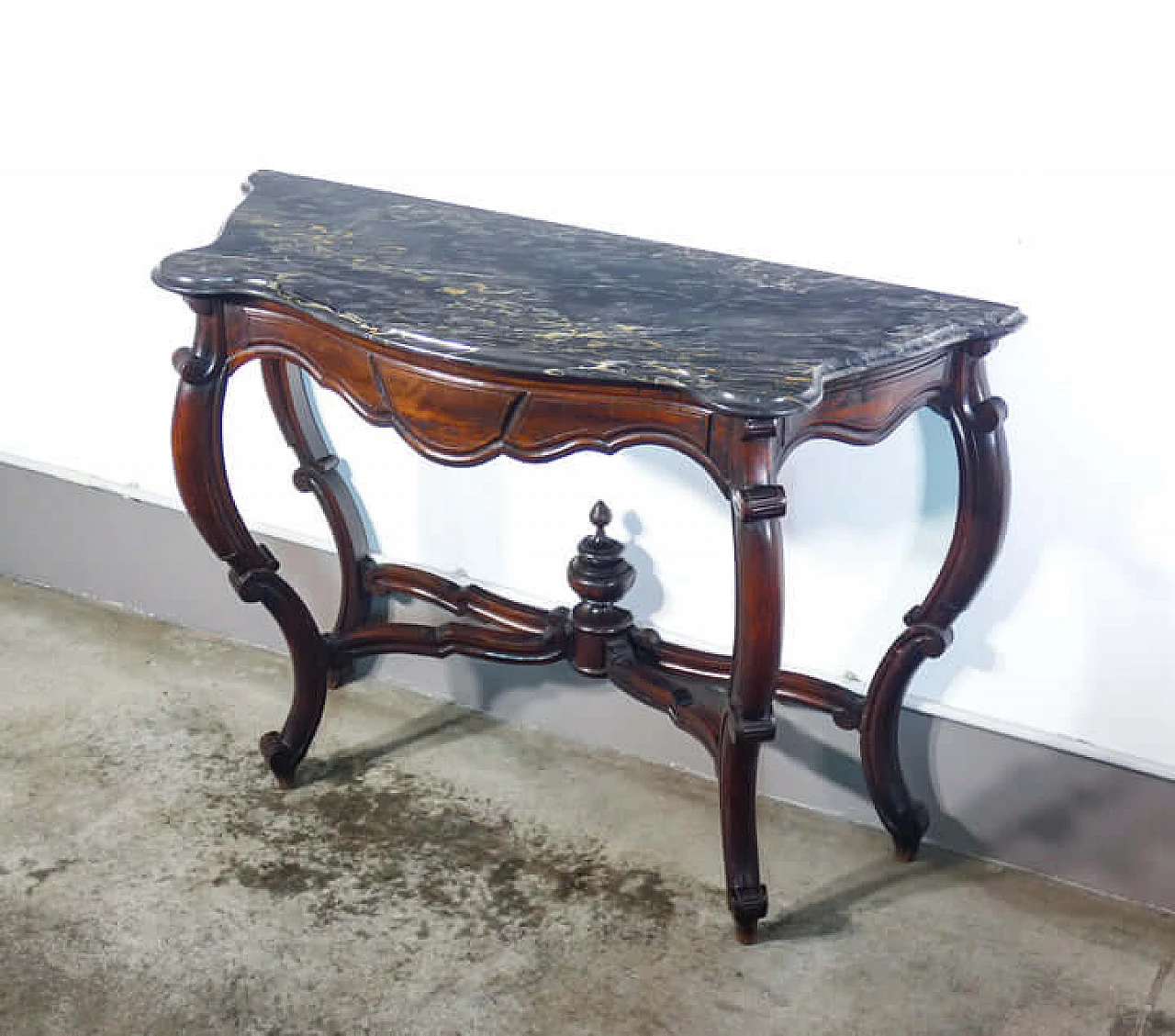 Louis Philippe walnut console with polychrome marble top, 19th century 1
