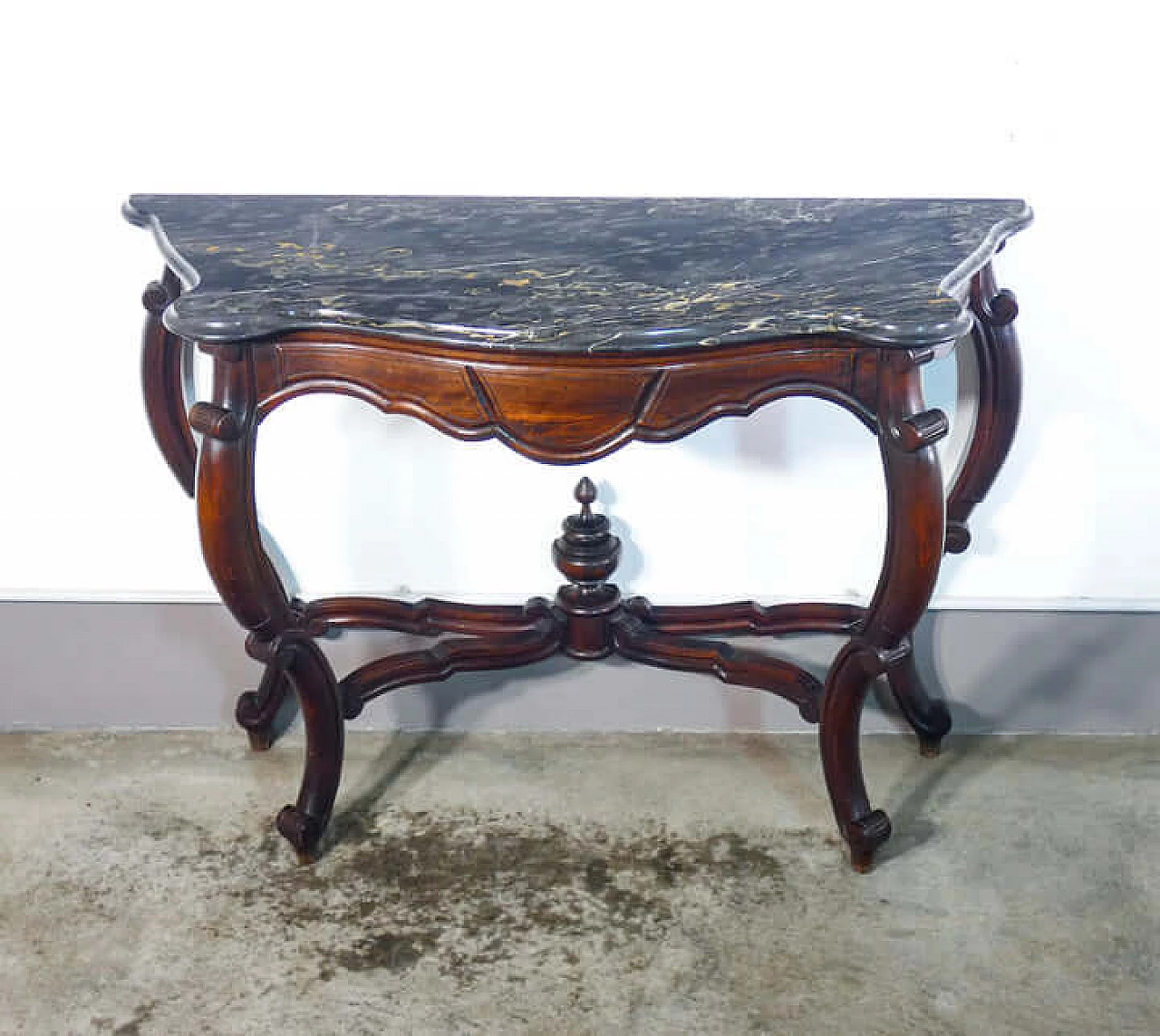 Louis Philippe walnut console with polychrome marble top, 19th century 2