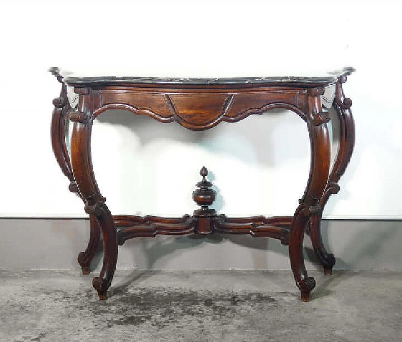Louis Philippe walnut console with polychrome marble top, 19th century 4