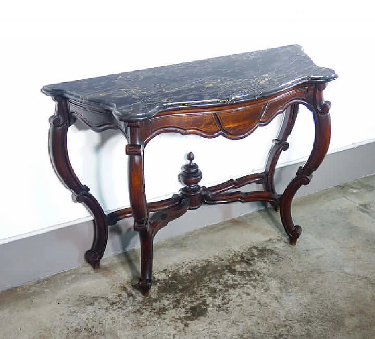 Louis Philippe walnut console with polychrome marble top, 19th century 5