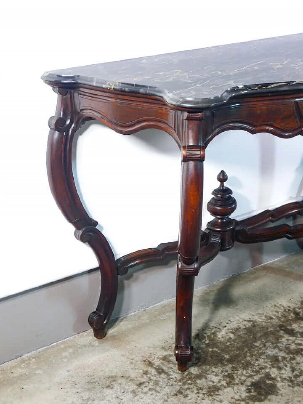 Louis Philippe walnut console with polychrome marble top, 19th century 6